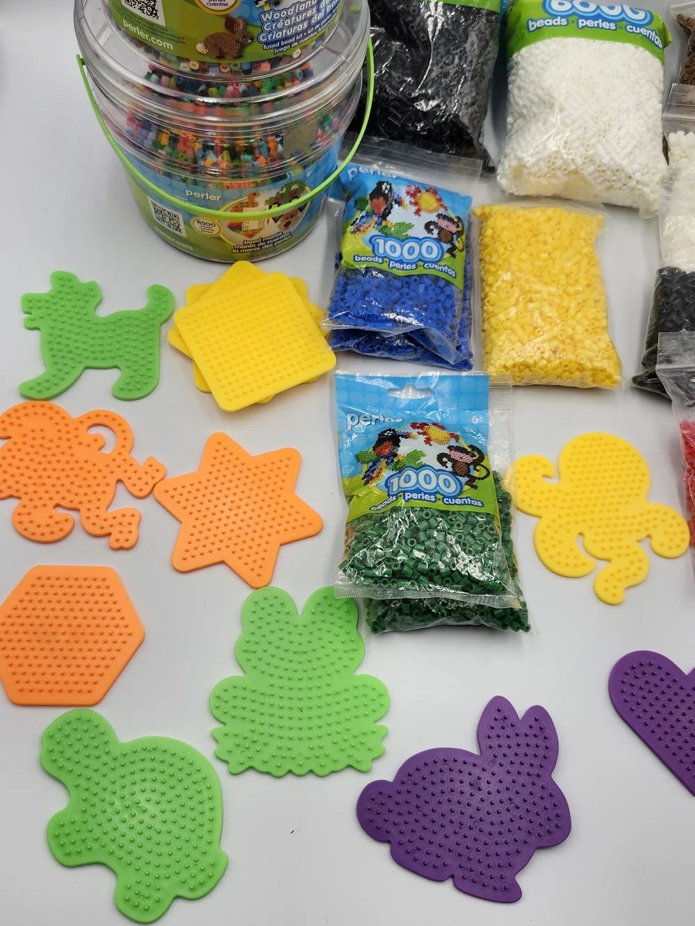 Perler Bead Lot Of 15000+ Beads & 12 Peg Boards Variety Shapes New & Used Bags